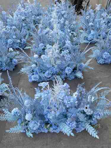 海花路引花花球圆装饰蓝色系婚礼花摆件绢婚庆排花雾霾洋系婚礼蓝