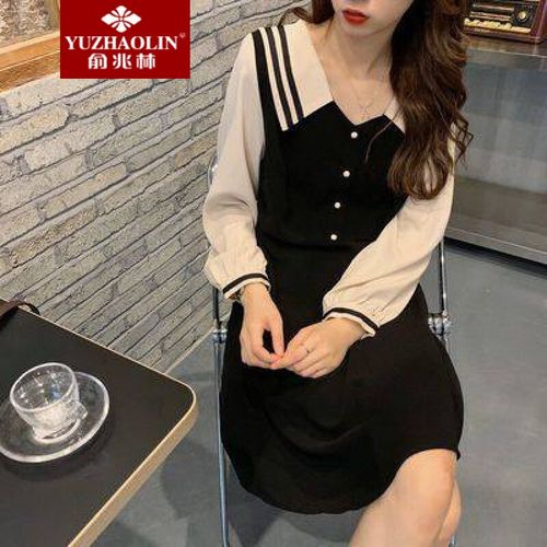 俞兆林高端轻奢2022春秋女装洋气减龄遮肚显瘦中长款连衣裙女长袖