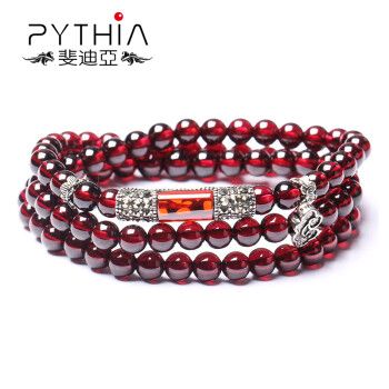 斐迪亚水晶 7a级酒红石榴石手链女款 多圈多层佛珠链水晶手串饰品