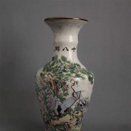 乾隆粉彩十八鹤图花瓶景德镇仿古陶瓷家居装饰摆件展柜收藏品
