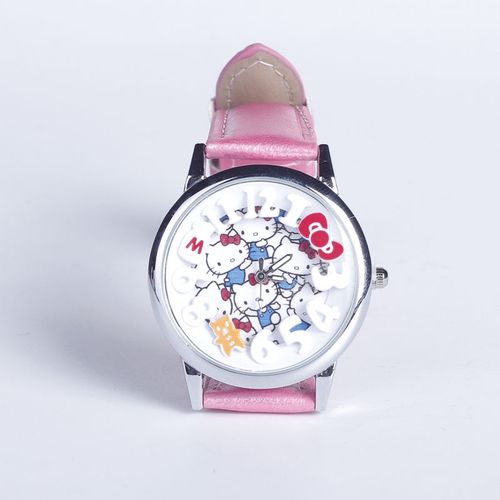 hellokitty时尚可爱儿童手表kt猫小表盘皮革手表女学生看时间粉色