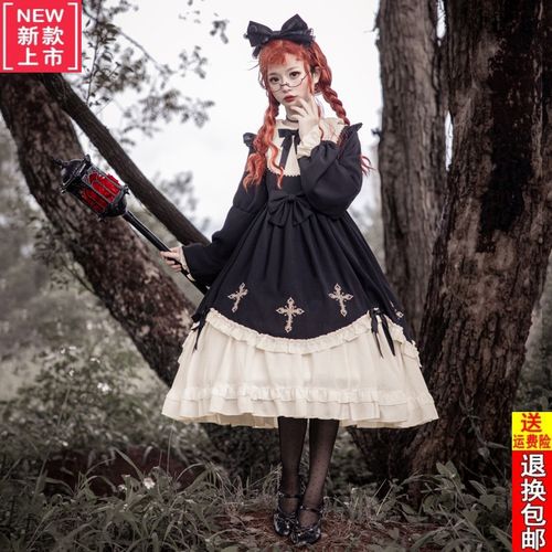 【特价捡漏】高档轻奢品牌女装纯欲风秋冬少女lolita星夜十字刺绣洋装