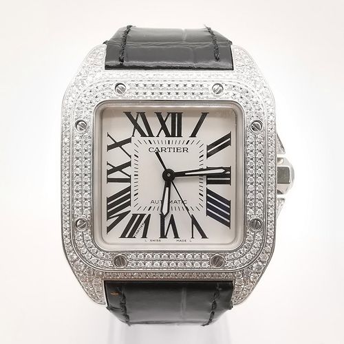 【二手95新】卡地亚山度士系列w20106x8男士机械腕表后镶钻  表径44.