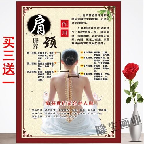 美容肩颈保养的好处海报 中医养生保健知识颈椎医疗宣传画