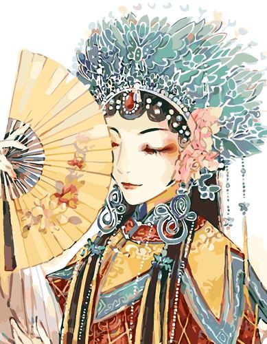 数字油画diy   中式京剧戏曲古风人物角色淡彩休闲填充手绘装饰画