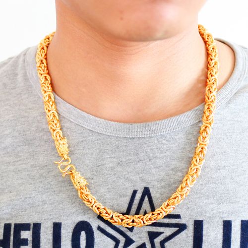 千影珠宝金店同款黄色金项链男女款粗宽大重蛇骨链男士老板链手工坦克