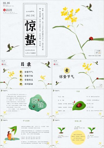 手绘风传统二十四节气惊蛰节气介绍ppt模板