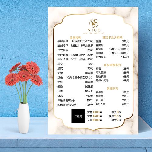 新发店美容院皮肤管理价目表定a制价格表设计制作展示牌摆台海报