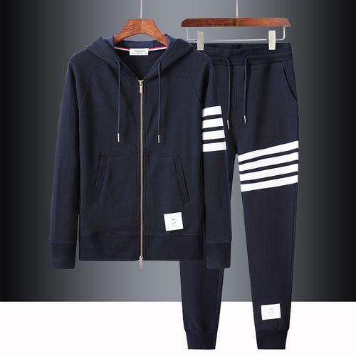 休闲套装男纯棉外套三条杠连帽卫衣长裤跑步运动服韩版潮流两件套