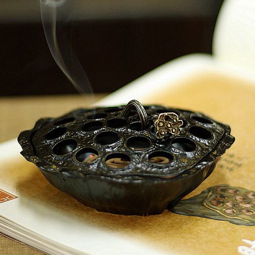 仿古莲蓬香炉 禅意合金铁器沉檀香熏香盘香炉 茶室香道家居摆件