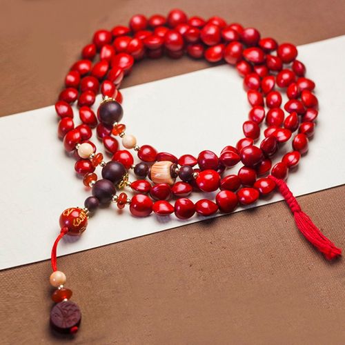 60卡古兰 相思豆手链红色血菩提子红108颗佛珠手串项链女男本命年