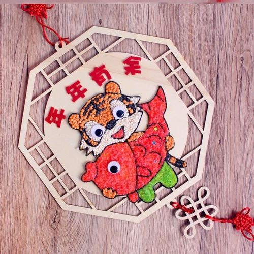 涂鸦亲子美术卡通装饰新春虎年新年新款五谷杂粮diy粘贴画材料