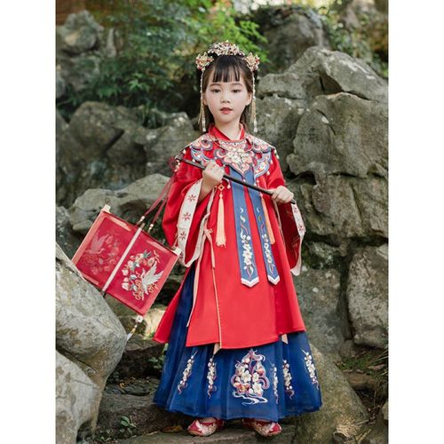 儿童古装金盏玉台云肩竖领明制3-12岁小女孩汉服女中国风宝宝古代演出