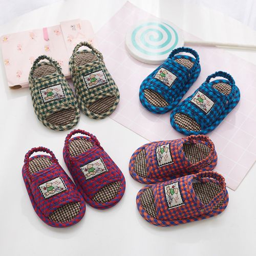 儿童室内静音布底拖鞋男女宝宝家居木地板春秋季小孩全棉布艺拖鞋