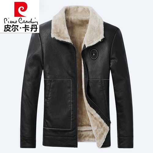 皮尔卡丹轻奢品牌男装红蜻蜓2021冬季男士皮衣毛领外套皮毛一体加厚加