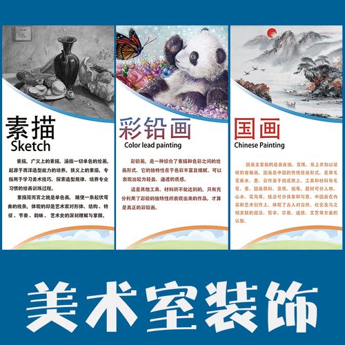 海报室美术墙贴装饰班级标语布置展板功能文化墙国画素描画室简介