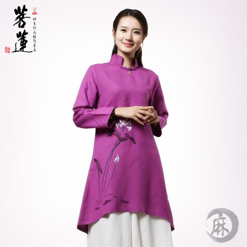 菩莲连衣裙女中国风女装居士服汉服茶人服春秋季亚麻禅服改良旗袍