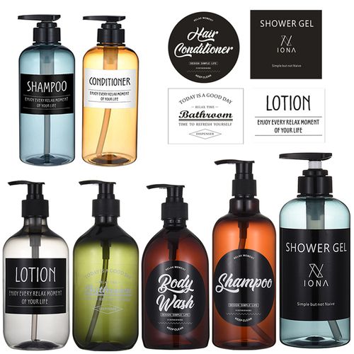 bathroom shampoo shower gel bottles label stickers refillabl