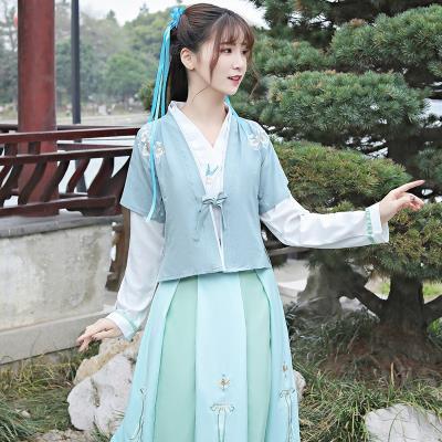 齐腰交领襦裙古装女汉服学生小个子 150淡雅整套仙气飘逸古风仙女
