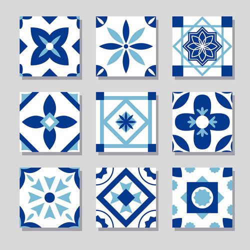 蓝色几何花纹瓷砖墙纸设计素材矢量图库源文件ai下载图片