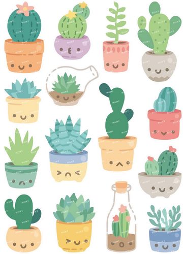 小号f0309-03仙人掌植物小清新卡通笔记本吉他手机旅行拉杆箱贴纸