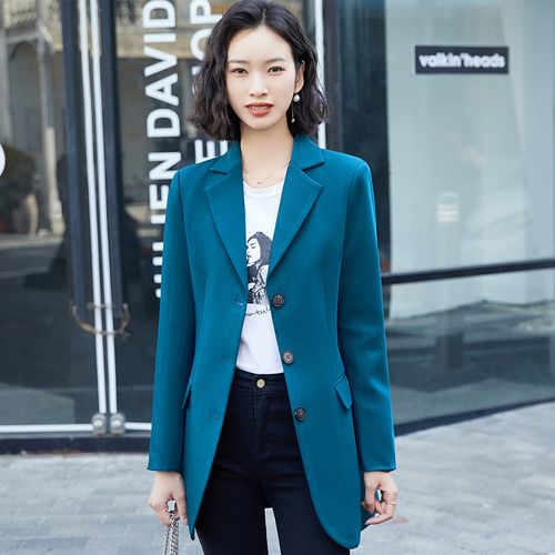 中长款西装外套女长袖韩版时尚气质春秋2021新款休闲百搭西服垂感