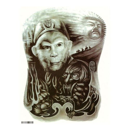 3张西游记孙悟空花臂纹身贴防水持久男女仿真刺青纹身贴纸艺伎鱼