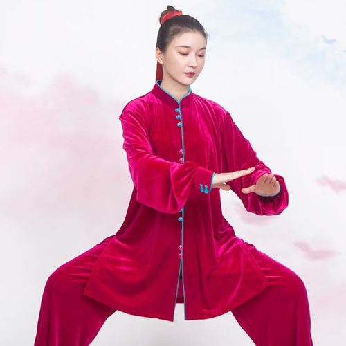 太极服女秋冬季2021新款飘逸金丝绒加厚高端长款太极拳练功服女装