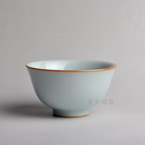 李善明汝窑天青釉品茗杯素直雅器善窑厂善款御青汝瓷纯手工110ml