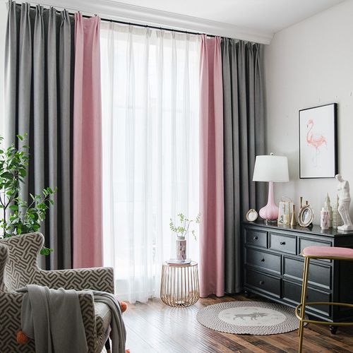 拼色棉麻撞色窗帘 2022流行北欧亚麻黄色撞色棉麻简约现代客厅拼色