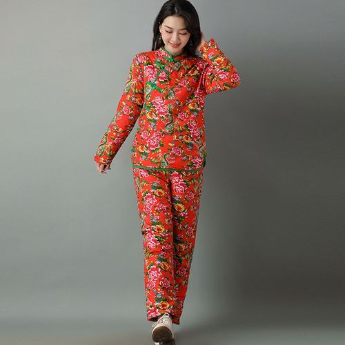 东北花棉袄女东北大花布衣服男女加厚冬季棉服民族风秋冬女装新款