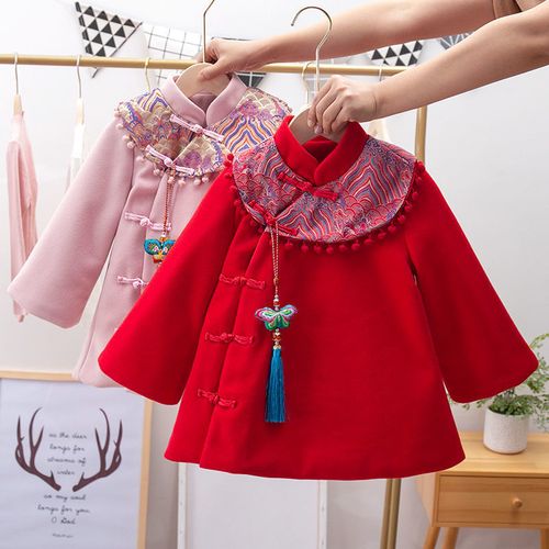 女童拜年服冬装加绒女宝宝外套小童装新年中国风汉服过年衣服唐装