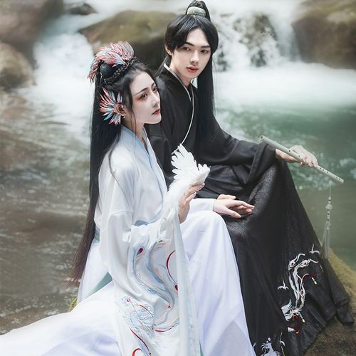 精卫汉服女学生情侣绣花古装男日常魏晋古风闺蜜交领广袖齐腰襦裙