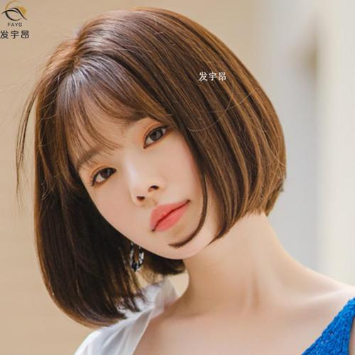 全真人发丝短发时尚蓬松 可爱短直发学生发型 全头套假发女生真发