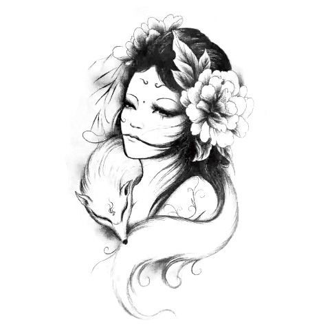 【买1多送】纹身贴落泪艺伎狐狸美女霸气防水永久可擦洗花臂社会