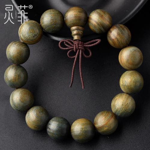 灵菲天然绿檀手链6-15mm檀香木原木料单圈多圈檀木佛珠手串男女