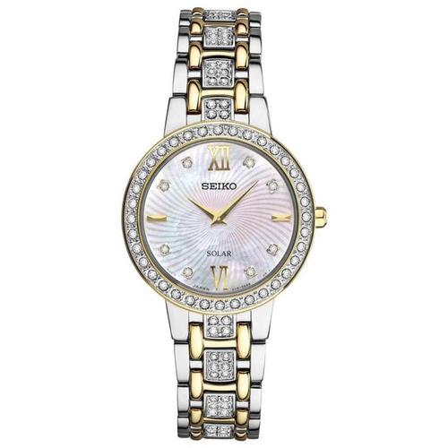 seiko/精工女手表太阳能石英钢带水钻通勤圆形礼物28mm sup360
