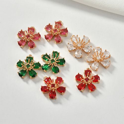 樱花小花朵锆石吊坠耳环项链手链饰品材料diy铜镀18k真金色配件