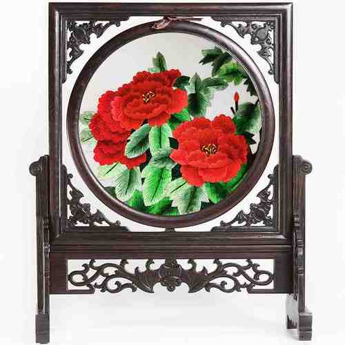 蜀绣手工刺绣双面绣屏风摆件四川特色中国风特色礼物送老外包邮