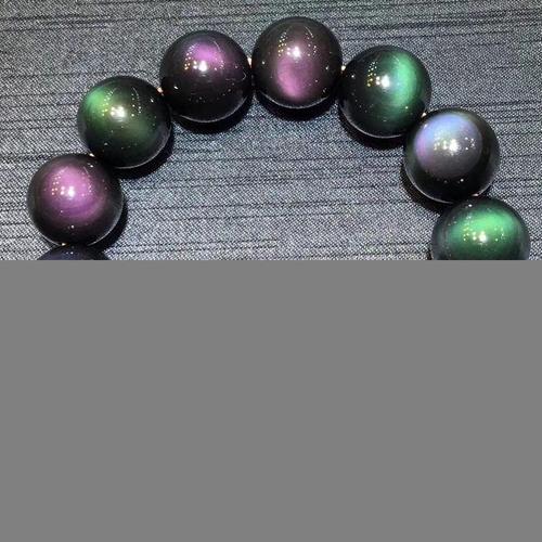 润玺双彩虹眼黑曜石手链 18mm 大颗粒男士水晶手串饰品礼物