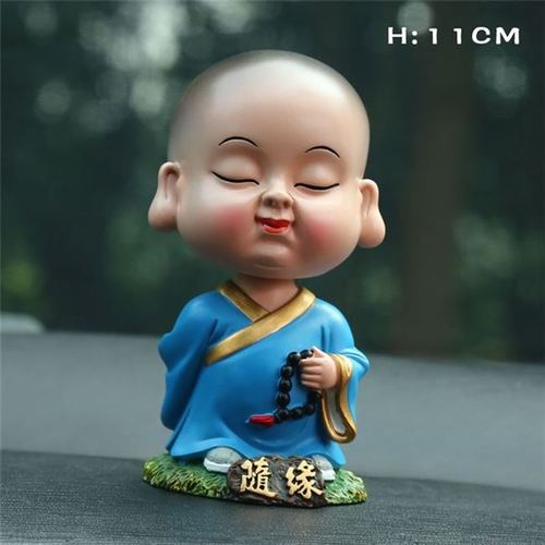 小人小和尚人物摇头车载摆件佛系玩偶卡通汽车内微笑