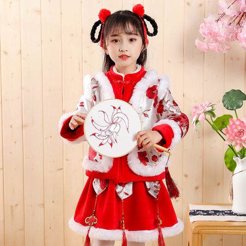 元宵节儿童服装女童过年衣服宝宝拜年服套装中小童新年中国风加棉