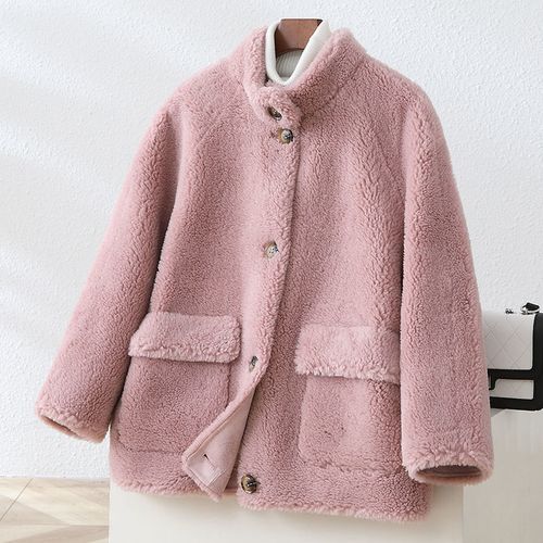 博天格新款颗粒羊毛女士短款修身羊毛大衣秋冬皮草外套2020西