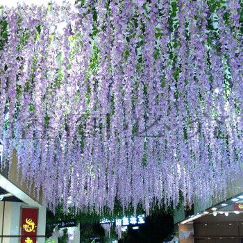 仿真紫藤花豆花串假花树叶藤条家居阳台农家乐吊顶塑胶花装饰 红紫色