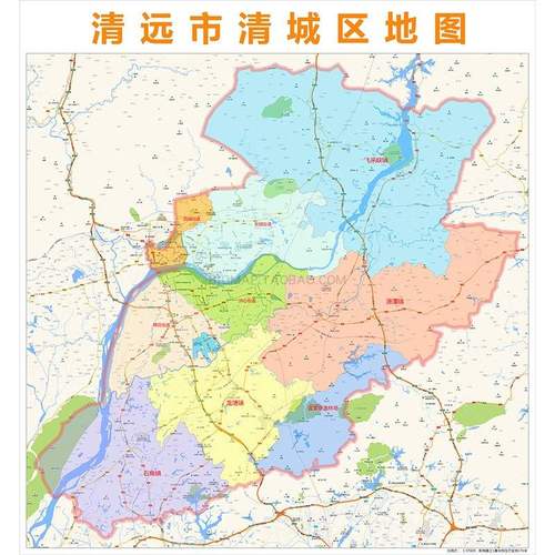 新款 清远市清城区行政区划地图 高清定制城市交通办公会议室挂图