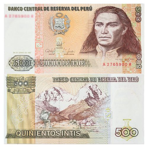 金永恒 外国钱币 全新美洲 秘鲁印蒂纸币收藏 500印蒂 1987年 单张