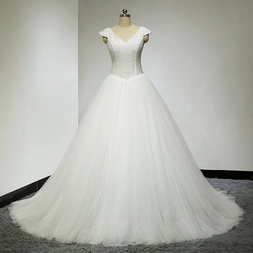 婚纱礼服新娘大拖尾v领双肩钉珠宫廷装高档奢华可定制wedingdress【7