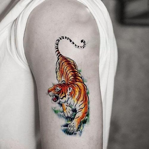 新款刺青虎头纹身贴防水男持久仿真老虎龙头刺青图腾文身免邮