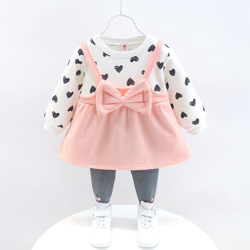 女宝宝秋冬加绒套装婴幼儿洋气圆点衣服1-3岁2女童韩版秋装两件套