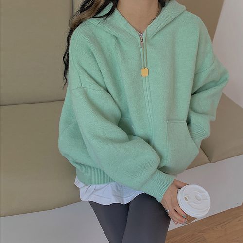 连帽毛衣开衫外套女秋冬卫衣宽松复古日系慵懒风外穿针织线衫上衣